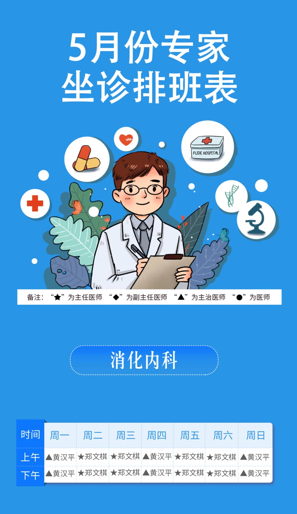 莆田福德醫(yī)院5月作息時間及專家門診排班